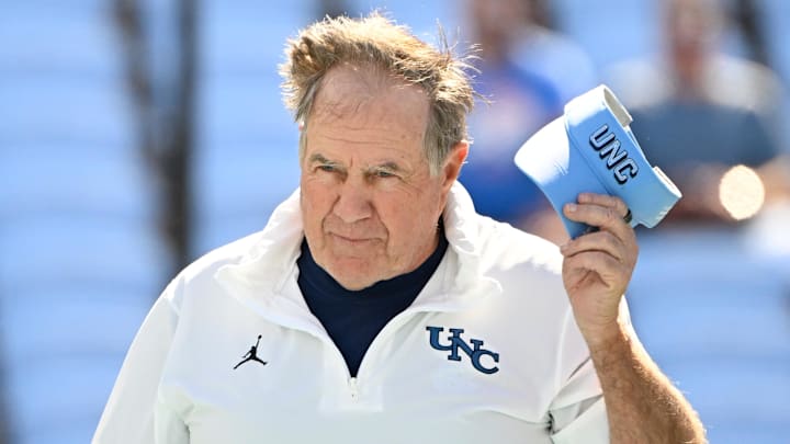 Sep 13, 2025; Chapel Hill, North Carolina, USA; North Carolina Tar Heels head coach Bill Belichick before the game at Kenan Stadium. Mandatory Credit: Bob Donnan-Imagn Images