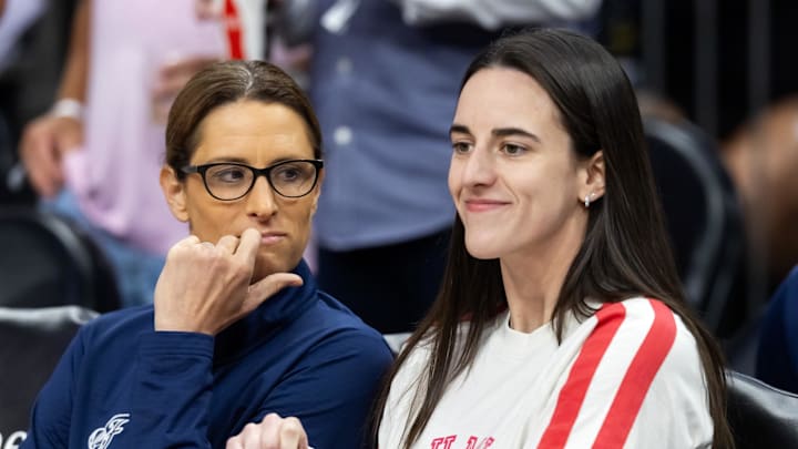 Indiana Fever injured guard Caitlin Clark (right) with head coach Stephanie White