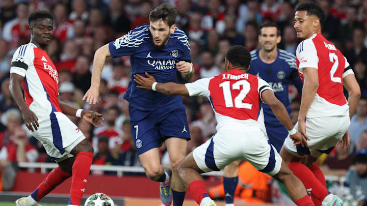 Jurrien Timber (12) was lucky to escape without conceding a penalty on Khvicha Kvaratskhelia in the first half.