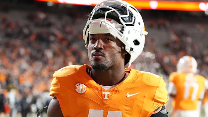 Tennessee linebacker Jordan Burns (11) walks to the locker room after the NCAA college football game against Vanderbilt on Nov. 29, 2025, in Knoxville, Tennessee.