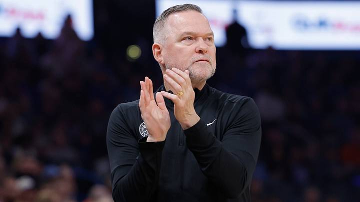 Mar 9, 2025; Oklahoma City, Oklahoma, USA; Denver Nuggets head coach Michael Malone watches his team play against the Oklahoma City Thunder during the first quarter at Paycom Center. Mandatory Credit: Alonzo Adams-Imagn Images
