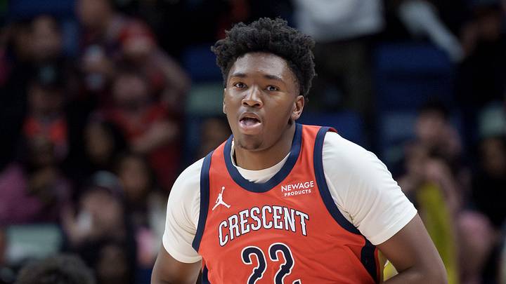 Mar 19, 2026; New Orleans, Louisiana, USA; New Orleans Pelicans center Derik Queen (22) reacts after a three point basket against the LA Clippers during the second half at Smoothie King Center. Mandatory Credit: Matthew Hinton-Imagn Images Mar 19, 2026; New Orleans, Louisiana, USA; New Orleans Pelicans center Derik Queen (22) reacts after a three point basket against the LA Clippers during the second half at Smoothie King Center. Mandatory Credit: Matthew Hinton-Imagn Images