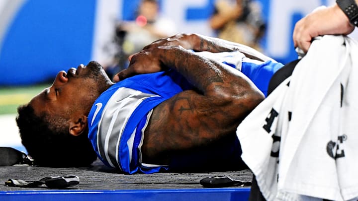 Detroit Lions cornerback D.J. Reed (4) is carted off the field after an injury during the second half against the Browns Detroit Lions cornerback D.J. Reed (4) is carted off the field after an injury during the second half against the Browns