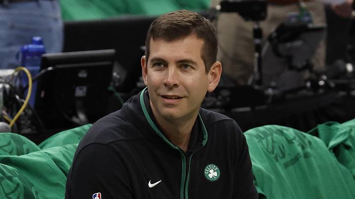 May 14, 2023; Boston, Massachusetts, USA; Boston Celtics president of basketball operations Brad Stevens looks on before game seven of the 2023 NBA playoffs between the Boston Celtics and the Philadelphia 76ers at TD Garden. Mandatory Credit: Winslow Townson-Imagn Images