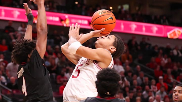 Arkansas' Darius Acuff Jr. looks to score against Texas Tech during a game at American Airlines Center in Dallas. Arkansas' Darius Acuff Jr. looks to score against Texas Tech during a game at American Airlines Center in Dallas.