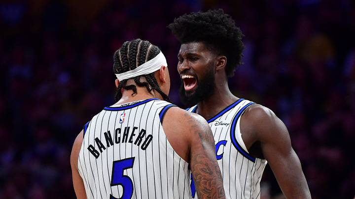 Feb 24, 2026; Los Angeles, California, USA; Orlando Magic forward Paolo Banchero (5) and forward Jonathan Isaac (1) celebrate the victory against the Los Angeles Lakers at Crypto.com Arena. Mandatory Credit: Gary A. Vasquez-Imagn Images Feb 24, 2026; Los Angeles, California, USA; Orlando Magic forward Paolo Banchero (5) and forward Jonathan Isaac (1) celebrate the victory against the Los Angeles Lakers at Crypto.com Arena. Mandatory Credit: Gary A. Vasquez-Imagn Images