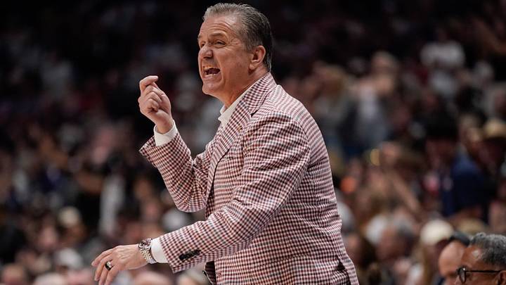 Arkansas coach John Calipari calls to players during the first half of the SEC tournament championship game against Vanderbilt at Bridgestone Arena in Nashville, Tenn., Sunday, March 15, 2026. Arkansas coach John Calipari calls to players during the first half of the SEC tournament championship game against Vanderbilt at Bridgestone Arena in Nashville, Tenn., Sunday, March 15, 2026.
