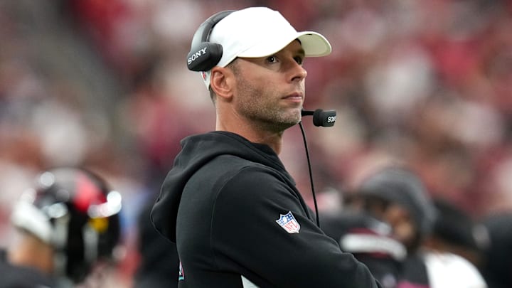 Arizona Cardinals head coach Jonathan Gannon looks on from the sidelines as they play against the Tennessee Titans at State Farm Stadium in Glendale on Oct. 5, 2025.
