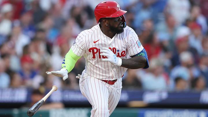 Jun 3, 2026; Philadelphia, Pennsylvania, USA; Philadelphia Phillies right fielder Adolis Garcia (53) hits an RBI double against the San Diego Padres during the fifth inning at Citizens Bank Park. Jun 3, 2026; Philadelphia, Pennsylvania, USA; Philadelphia Phillies right fielder Adolis Garcia (53) hits an RBI double against the San Diego Padres during the fifth inning at Citizens Bank Park.