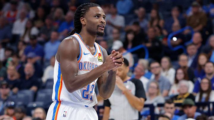 Mar 30, 2026; Oklahoma City, Oklahoma, USA; Oklahoma City Thunder guard Cason Wallace (22) reacts after a play against the Detroit Pistons during overtime at Paycom Center. Mandatory Credit: Alonzo Adams-Imagn Images Mar 30, 2026; Oklahoma City, Oklahoma, USA; Oklahoma City Thunder guard Cason Wallace (22) reacts after a play against the Detroit Pistons during overtime at Paycom Center. Mandatory Credit: Alonzo Adams-Imagn Images