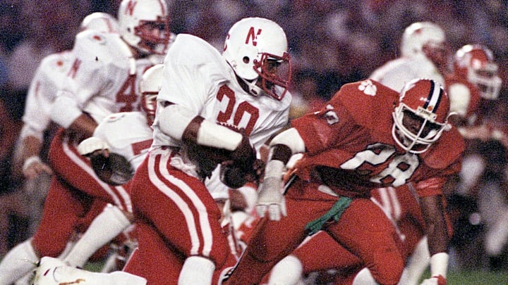 Nebraska's Mike Rozier carries the ball during the 1982 Orange Bowl against Clemson. The Tigers finished No. 1 in the polls after their 22-15 win.