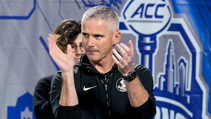 Dec 2, 2023; Charlotte, NC, USA; Florida State Seminoles head coach Mike Norvell during warm ups against the Louisville Cardinals at Bank of America Stadium. Mandatory Credit: Jim Dedmon-Imagn Images Dec 2, 2023; Charlotte, NC, USA; Florida State Seminoles head coach Mike Norvell during warm ups against the Louisville Cardinals at Bank of America Stadium. Mandatory Credit: Jim Dedmon-Imagn Images