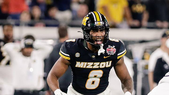 Dec 27, 2025; Jacksonville, FL, USA; Missouri Tigers defensive end Damon Wilson II (8) looks on before a play against the Virginia Cavaliers during the second quarter at EverBank Stadium. Mandatory Credit: Travis Register-Imagn Images Dec 27, 2025; Jacksonville, FL, USA; Missouri Tigers defensive end Damon Wilson II (8) looks on before a play against the Virginia Cavaliers during the second quarter at EverBank Stadium. Mandatory Credit: Travis Register-Imagn Images
