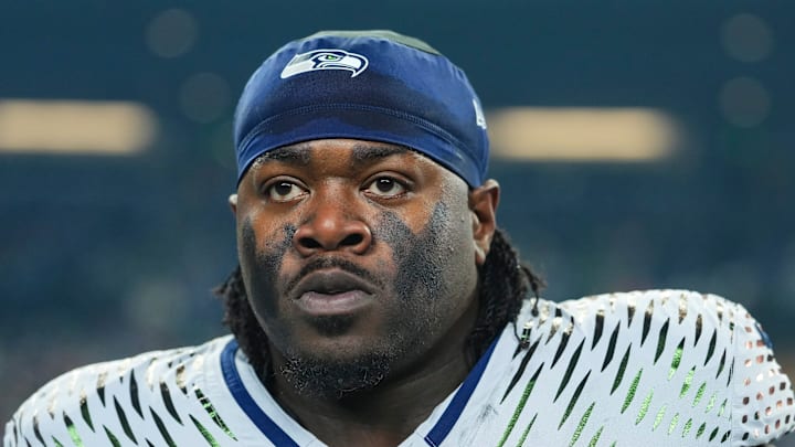 Jarran Reed of the Seattle Seahawks on the sidelines