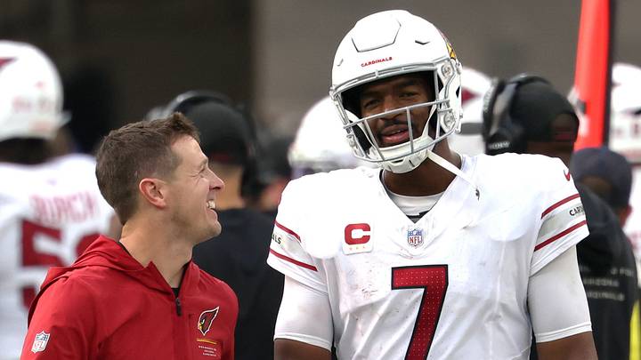 Sep 13, 2026; Inglewood, California, USA; Arizona Cardinals head coach Mike LaFleur talks with quarterback Jacoby Brissett (7) during the first half of their game against the Los Angeles Chargers at SoFi Stadium. Mandatory Credit: Kiyoshi Mio-Imagn Images Sep 13, 2026; Inglewood, California, USA; Arizona Cardinals head coach Mike LaFleur talks with quarterback Jacoby Brissett (7) during the first half of their game against the Los Angeles Chargers at SoFi Stadium. Mandatory Credit: Kiyoshi Mio-Imagn Images