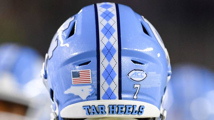 Oct 30, 2021; South Bend, Indiana, USA; A detail view of a North Carolina Tar Heels football helmet during warmups before the game against the Notre Dame Fighting Irish at Notre Dame Stadium. Mandatory Credit: Matt Cashore-USA TODAY Sports Oct 30, 2021; South Bend, Indiana, USA; A detail view of a North Carolina Tar Heels football helmet during warmups before the game against the Notre Dame Fighting Irish at Notre Dame Stadium. Mandatory Credit: Matt Cashore-USA TODAY Sports