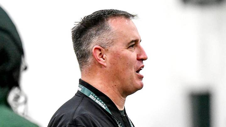 Michigan State's head coach Pat Fitzgerald instructs players during spring football practice on Tuesday, March 24, 2026, in East Lansing. Michigan State's head coach Pat Fitzgerald instructs players during spring football practice on Tuesday, March 24, 2026, in East Lansing.