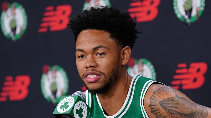 Sep 29, 2025; Boston, MA, USA; Boston Celtics guard Anfernee Simons (4) talks with reporters during media day at the Auerbach Center. Mandatory Credit: David Butler II-Imagn Images Sep 29, 2025; Boston, MA, USA; Boston Celtics guard Anfernee Simons (4) talks with reporters during media day at the Auerbach Center. Mandatory Credit: David Butler II-Imagn Images