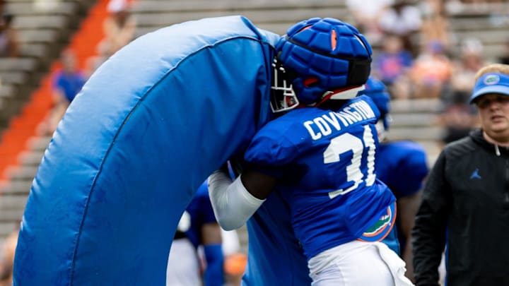 Florida Gators safety Ahman Covington (31) runs a drill during fall football practice at Ben Hill Griffin Stadium at the University of Florida in Gainesville, FL on Saturday, August 5, 2023. [Matt Pendleton/Gainesville Sun]