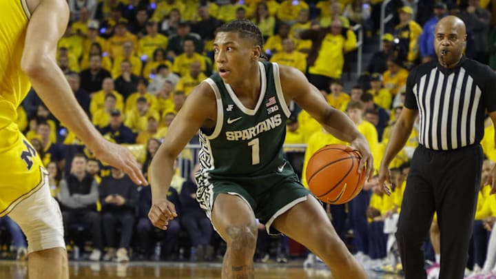 Michigan State guard Jeremy Fears Jr. handles the ball Friday against Michigan.