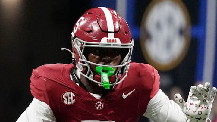Dec 6, 2025; Atlanta, GA, USA; Alabama wide receiver Germie Bernard (5) runs with the ball after making a catch during the game with Georgia at Mercedes-Benz Stadium. Mandatory Credit: Gary Cosby Jr.-Tuscaloosa News Dec 6, 2025; Atlanta, GA, USA; Alabama wide receiver Germie Bernard (5) runs with the ball after making a catch during the game with Georgia at Mercedes-Benz Stadium. Mandatory Credit: Gary Cosby Jr.-Tuscaloosa News