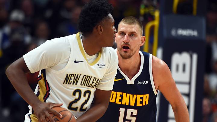 Oct 24, 2026; Denver, Colorado, USA; Denver Nuggets center Nikola Jokic (15) defends New Orleans Pelicans center Derik Queen (22) during the first half at Ball Arena. Mandatory Credit: Christopher Hanewinckel-Imagn Images Oct 24, 2026; Denver, Colorado, USA; Denver Nuggets center Nikola Jokic (15) defends New Orleans Pelicans center Derik Queen (22) during the first half at Ball Arena. Mandatory Credit: Christopher Hanewinckel-Imagn Images