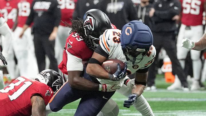 Atlanta Falcons linebacker Kendal Daniels left the game against the Chicago Bears after making a tackle. Atlanta Falcons linebacker Kendal Daniels left the game against the Chicago Bears after making a tackle.