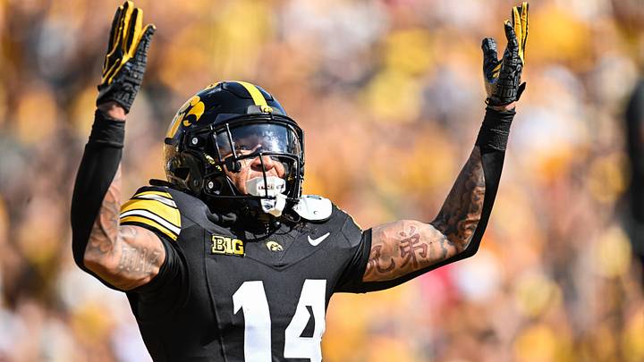 Sep 5, 2026; Iowa City, Iowa, USA; Iowa Hawkeyes wide receiver Tony Diaz (14) reacts after scoring a touchdown against the Northern Illinois Huskies during the first quarter at Kinnick Stadium. Mandatory Credit: Jeffrey Becker-Imagn Images Sep 5, 2026; Iowa City, Iowa, USA; Iowa Hawkeyes wide receiver Tony Diaz (14) reacts after scoring a touchdown against the Northern Illinois Huskies during the first quarter at Kinnick Stadium. Mandatory Credit: Jeffrey Becker-Imagn Images