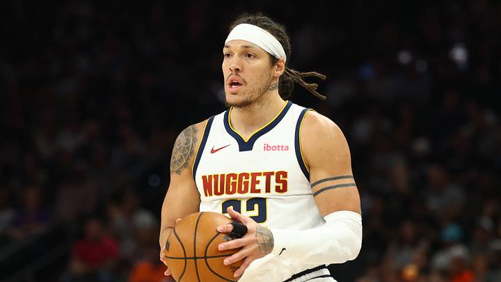 Mar 24, 2026; Phoenix, Arizona, USA; Denver Nuggets forward Aaron Gordon (32) against the Phoenix Suns at Mortgage Matchup Center. Mandatory Credit: Mark J. Rebilas-Imagn Images