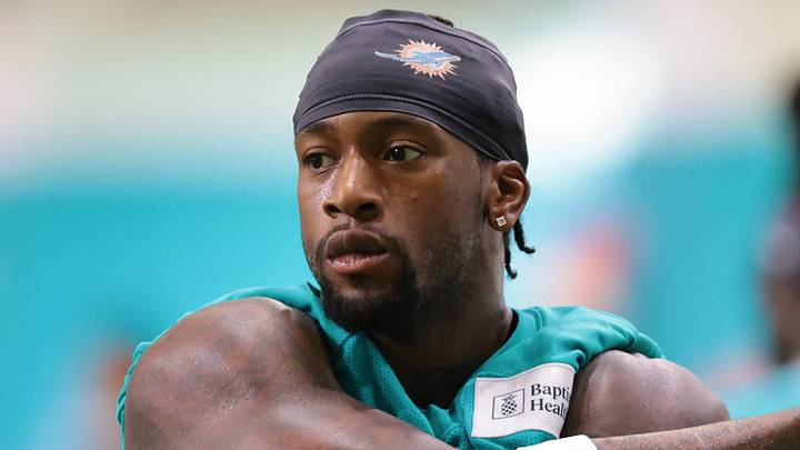Miami Dolphins edge Clelin Ferrell (98) works during practice