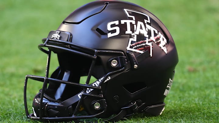 Jan 2, 2021; Glendale, AZ, USA; Detailed view of an Iowa State Cyclones helmet during the Fiesta Bowl at State Farm Stadium. Jan 2, 2021; Glendale, AZ, USA; Detailed view of an Iowa State Cyclones helmet during the Fiesta Bowl at State Farm Stadium.