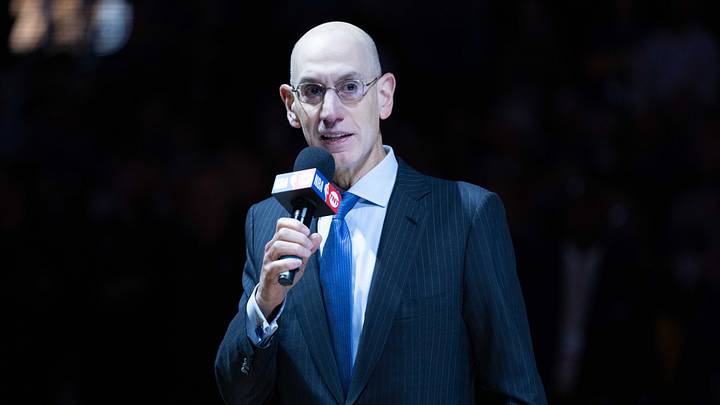 October 18, 2022; San Francisco, California, USA; NBA commissioner Adam Silver before the game between the Golden State Warriors and the Los Angeles Lakers at Chase Center. Mandatory Credit: Kyle Terada-USA TODAY Sports October 18, 2022; San Francisco, California, USA; NBA commissioner Adam Silver before the game between the Golden State Warriors and the Los Angeles Lakers at Chase Center. Mandatory Credit: Kyle Terada-USA TODAY Sports