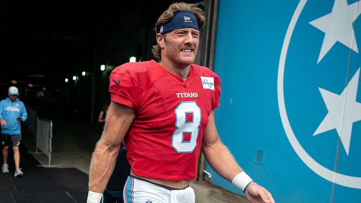 Tennessee Titans quarterback Will Levis (8) heads to the field during the Blue and White Stadium Scrimmage at Nissan Stadium in Nashville, Tenn., Friday, Aug. 7, 2026. Tennessee Titans quarterback Will Levis (8) heads to the field during the Blue and White Stadium Scrimmage at Nissan Stadium in Nashville, Tenn., Friday, Aug. 7, 2026.