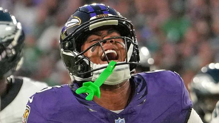 Baltimore Ravens wide receiver Ja’Kobi Lane (6) reacts following his touchdown catch during the second quarter. Baltimore Ravens wide receiver Ja’Kobi Lane (6) reacts following his touchdown catch during the second quarter.