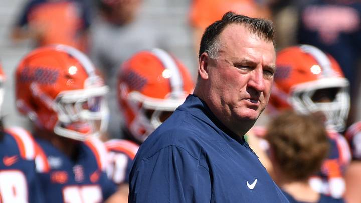 Sep 12, 2026; Champaign, Illinois, USA; Illinois Fighting Illini head coach Bret Bielema during the first half at against the Duke Blue Devils at Gies Memorial Stadium. Mandatory Credit: Ron Johnson-Imagn Images Sep 12, 2026; Champaign, Illinois, USA; Illinois Fighting Illini head coach Bret Bielema during the first half at against the Duke Blue Devils at Gies Memorial Stadium. Mandatory Credit: Ron Johnson-Imagn Images