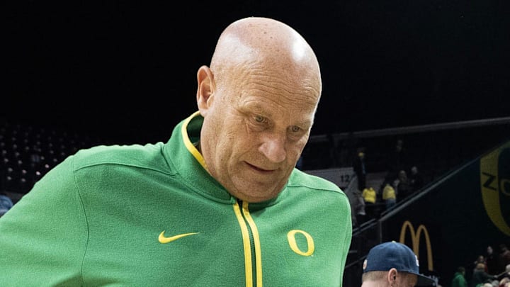 Oregon women's coach Kelly Graves leave the court after the loss to Ohio State at Matthew Knight Arena in Eugene Feb. 8, 2026.
