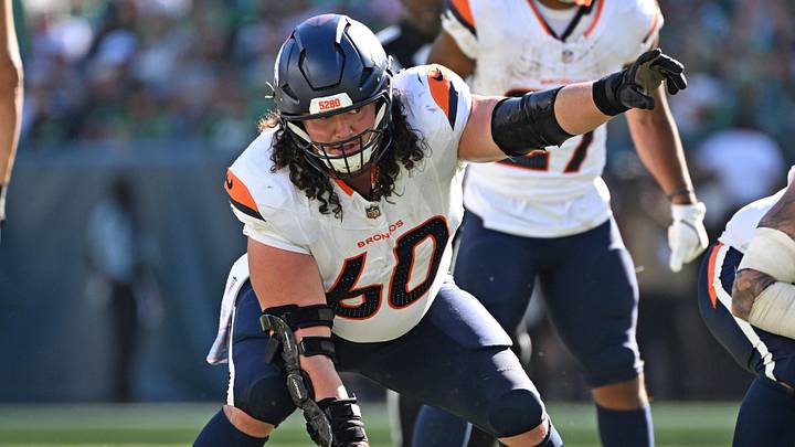 Oct 5, 2025; Philadelphia, Pennsylvania, USA; Denver Broncos center Luke Wattenberg (60) against the Philadelphia Eagles at Lincoln Financial Field. Oct 5, 2025; Philadelphia, Pennsylvania, USA; Denver Broncos center Luke Wattenberg (60) against the Philadelphia Eagles at Lincoln Financial Field.