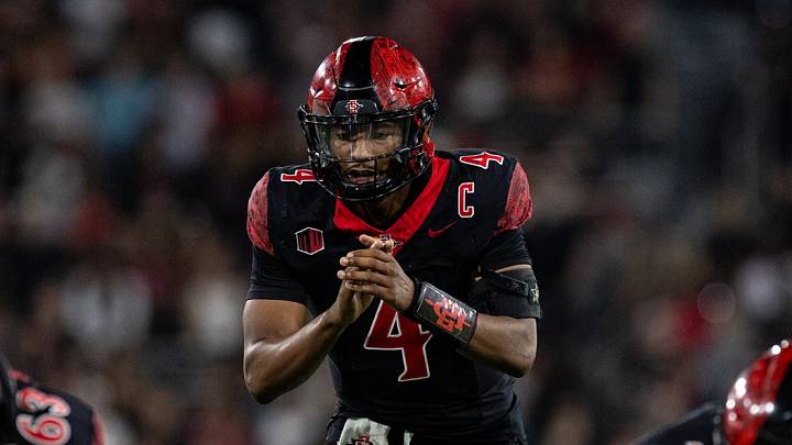 San Diego State Aztecs quarterback Jayden Denegal (4).
