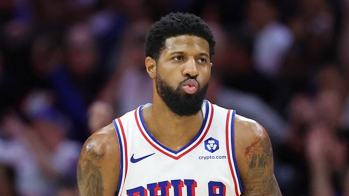 May 8, 2026; Philadelphia, Pennsylvania, USA; Philadelphia 76ers forward Paul George (8) reacts to his three pointer against the New York Knicks during the first quarter of game three of the second round of the 2026 NBA Playoffs at Xfinity Mobile Arena. Mandatory Credit: Bill Streicher-Imagn Images May 8, 2026; Philadelphia, Pennsylvania, USA; Philadelphia 76ers forward Paul George (8) reacts to his three pointer against the New York Knicks during the first quarter of game three of the second round of the 2026 NBA Playoffs at Xfinity Mobile Arena. Mandatory Credit: Bill Streicher-Imagn Images
