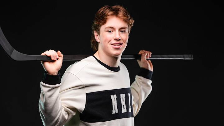 BUFFALO, NEW YORK - JUNE 4: Daxon Rudolph poses for a portrait during the 2026 NHL Scouting Combine at Harborcenter on June 4, 2026 in Buffalo, New York. (Photo by Mark Blinch/NHLI via Getty Images)