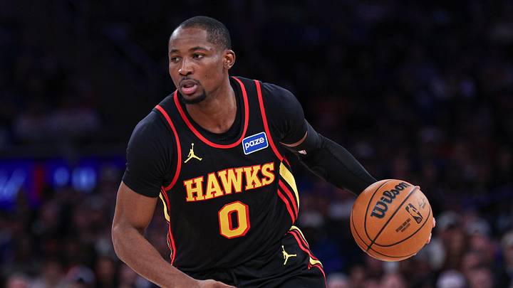 Apr 18, 2026; New York, New York, USA; Atlanta Hawks forward Jonathan Kuminga (0) dribbles during the second half of the 2026 NBA Playoffs against the New York Knicks at Madison Square Garden. Mandatory Credit: Vincent Carchietta-Imagn Images Apr 18, 2026; New York, New York, USA; Atlanta Hawks forward Jonathan Kuminga (0) dribbles during the second half of the 2026 NBA Playoffs against the New York Knicks at Madison Square Garden. Mandatory Credit: Vincent Carchietta-Imagn Images