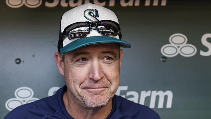 Seattle Mariners manager Dan Wilson speaks to the media before a game against the Chicago Cubs on June 22 at Wrigley Field.