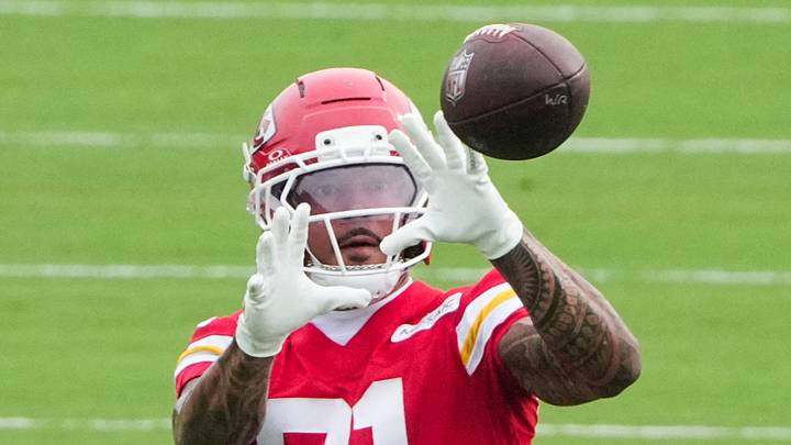 Jul 29, 2026; St. Joseph, MO, USA; Kansas City Chiefs wide receiver Nikko Remigio (81) catches a pass during training camp at Missouri Western State University. Mandatory Credit: Denny Medley-Imagn Images Jul 29, 2026; St. Joseph, MO, USA; Kansas City Chiefs wide receiver Nikko Remigio (81) catches a pass during training camp at Missouri Western State University. Mandatory Credit: Denny Medley-Imagn Images