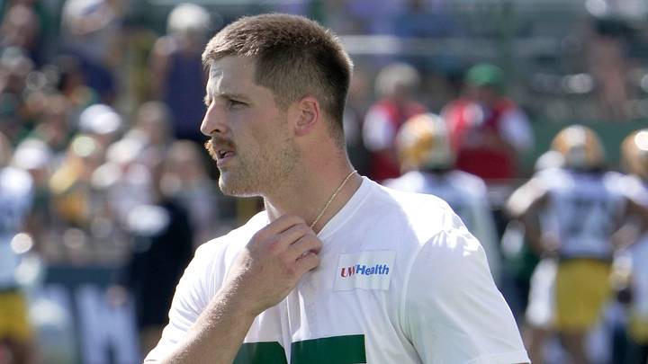 Injured Green Bay Packers tight end Tucker Kraft (85) is shown during the first day of training camp Wednesday, July 29, 2026 in Green Bay, Wisconsin. It is the first of three consecutive public practices.