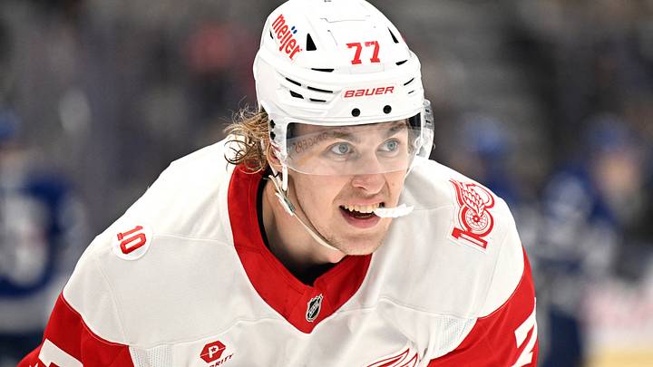 Jan 21, 2026; Toronto, Ontario, CAN; Detroit Red Wings defenseman Simon Edvinsson (77) waits for play to resume after a time out against the Toronto Maple Leafs in the third period at Scotiabank Arena. Mandatory Credit: Dan Hamilton-Imagn Images Jan 21, 2026; Toronto, Ontario, CAN; Detroit Red Wings defenseman Simon Edvinsson (77) waits for play to resume after a time out against the Toronto Maple Leafs in the third period at Scotiabank Arena. Mandatory Credit: Dan Hamilton-Imagn Images