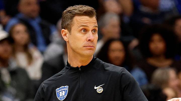 Mar 27, 2026; Washington, DC, USA; Duke Blue Devils head coach Jon Scheyer reacts in the first half during a Sweet Sixteen game of the East Regional of the men's 2026 NCAA Tournament at Capital One Arena. Mandatory Credit: Geoff Burke-Imagn Images Mar 27, 2026; Washington, DC, USA; Duke Blue Devils head coach Jon Scheyer reacts in the first half during a Sweet Sixteen game of the East Regional of the men's 2026 NCAA Tournament at Capital One Arena. Mandatory Credit: Geoff Burke-Imagn Images
