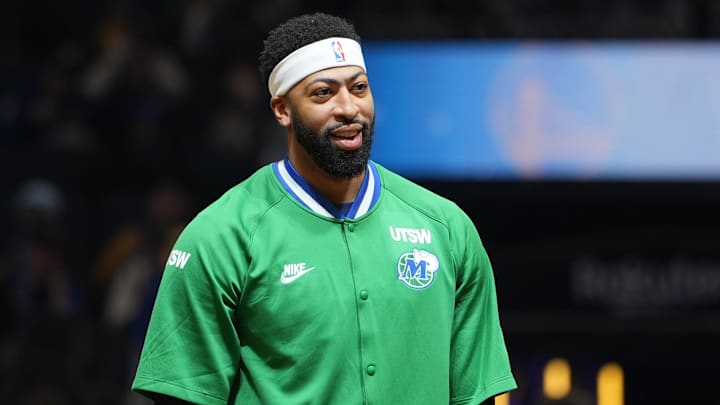Dec 25, 2025; San Francisco, California, USA; Dallas Mavericks forward Anthony Davis (3) before the game against the Golden State Warriors at Chase Center. Mandatory Credit: Darren Yamashita-Imagn Images