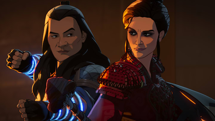 (L-R): Xu Wenwu and Hela in Marvel Studios' WHAT IF…?, Season 2 exclusively on Disney+. © 2023 MARVEL.