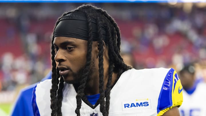 Dec 7, 2025; Glendale, Arizona, USA; Los Angeles Rams wide receiver Davante Adams (17) against the Arizona Cardinals at State Farm Stadium. Mandatory Credit: Mark J. Rebilas-Imagn Images Dec 7, 2025; Glendale, Arizona, USA; Los Angeles Rams wide receiver Davante Adams (17) against the Arizona Cardinals at State Farm Stadium. Mandatory Credit: Mark J. Rebilas-Imagn Images