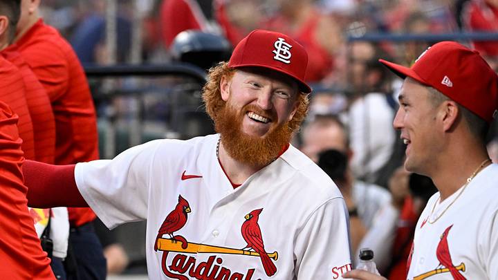 Jul 29, 2026; St. Louis, Missouri, USA; St. Louis Cardinals pitcher Dustin May (3) speaks with teammates during a game against the Chicago Cubs in the fifth inning at Busch Stadium. Mandatory Credit: Joe Puetz-Imagn Images Jul 29, 2026; St. Louis, Missouri, USA; St. Louis Cardinals pitcher Dustin May (3) speaks with teammates during a game against the Chicago Cubs in the fifth inning at Busch Stadium. Mandatory Credit: Joe Puetz-Imagn Images